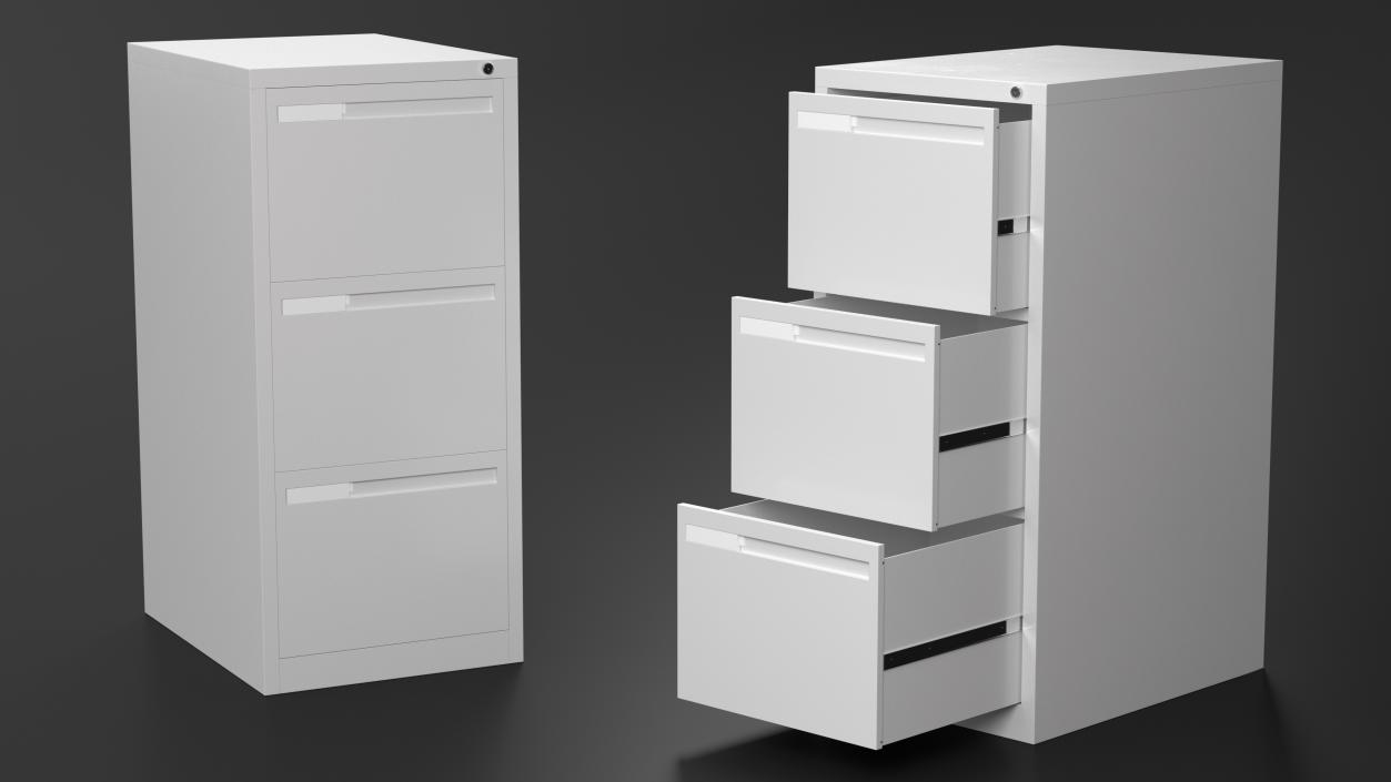 3D model Filing Cabinet 3 Drawer Grey 2