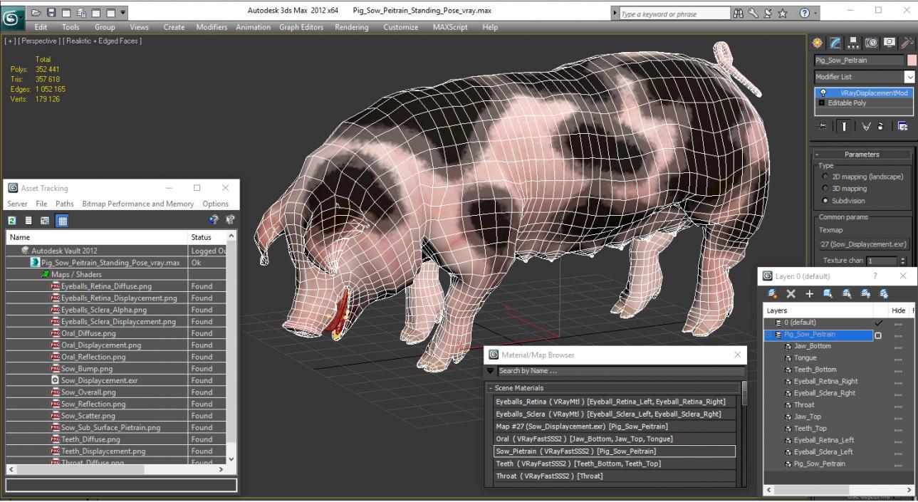 3D model Pig Sow Peitrain Standing Pose