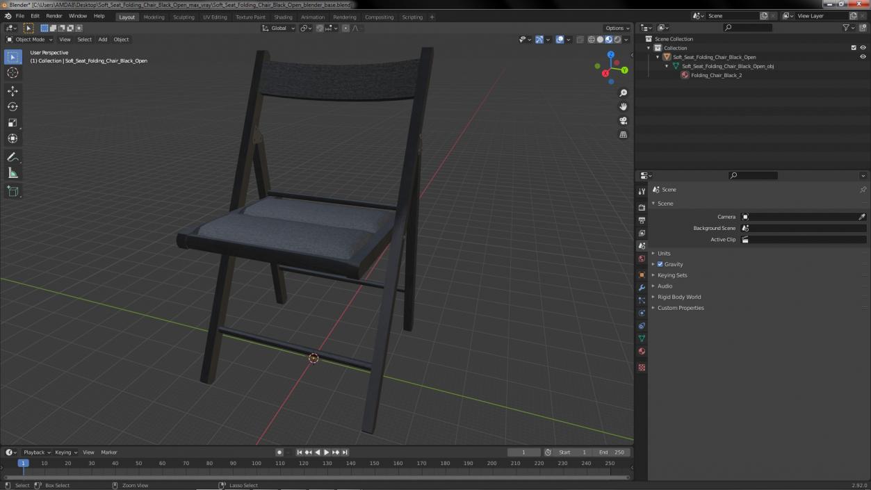 Soft Seat Folding Chair Black Open 3D model