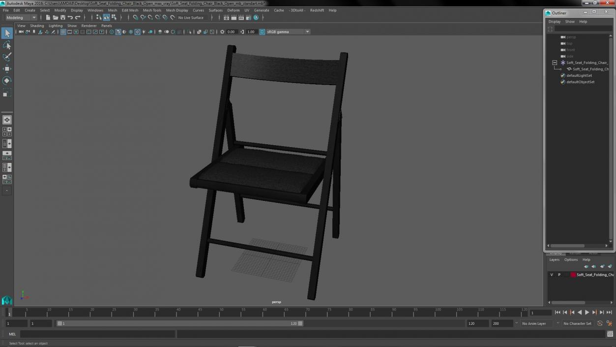 Soft Seat Folding Chair Black Open 3D model