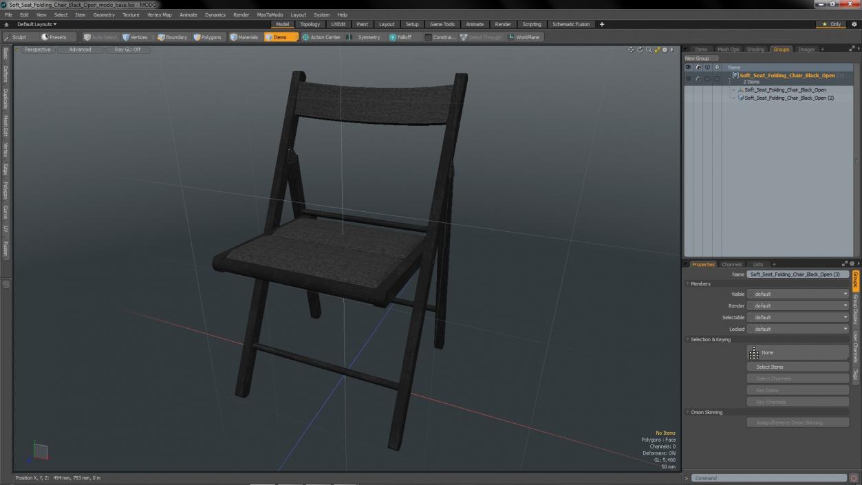 Soft Seat Folding Chair Black Open 3D model