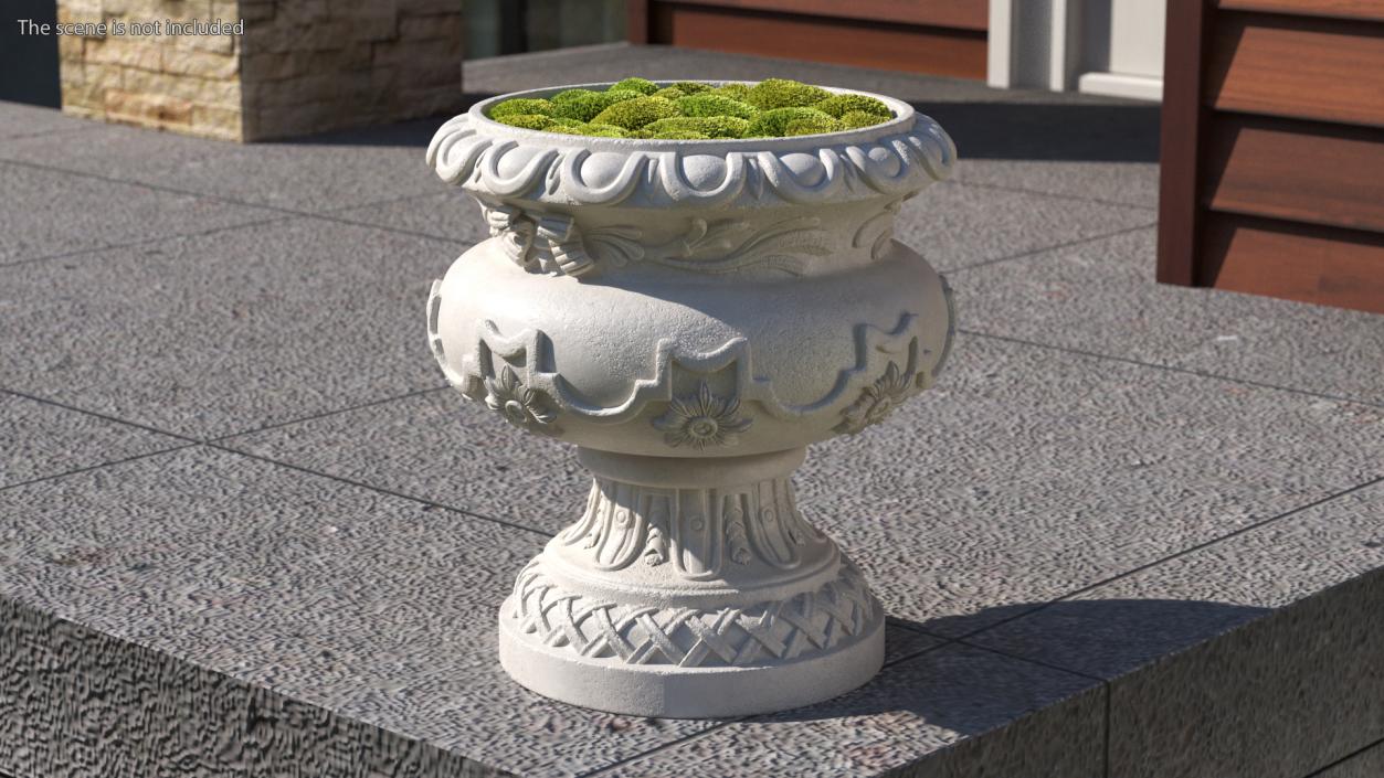 Planter Urn With Moss Garden h45 2 3D model