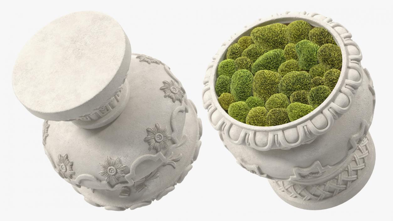 Planter Urn With Moss Garden h45 2 3D model