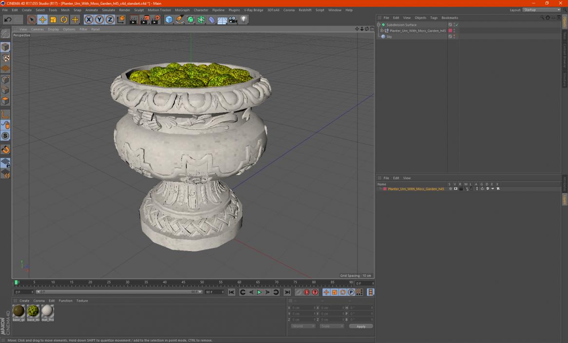 Planter Urn With Moss Garden h45 2 3D model