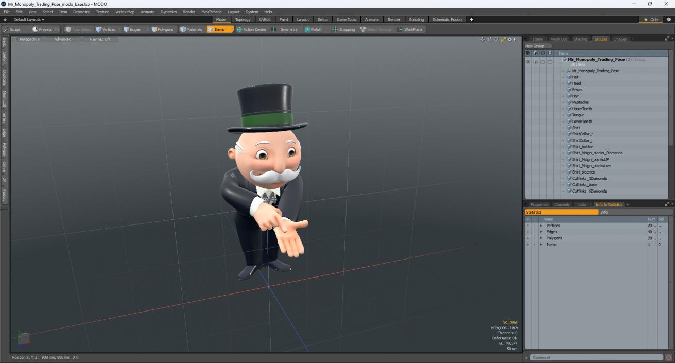 Mr Monopoly Trading Pose for 3D Print 3D