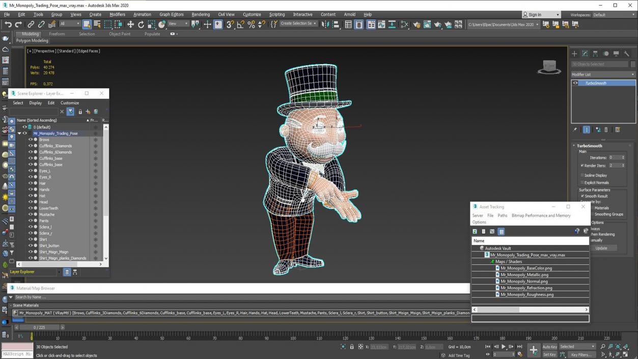 Mr Monopoly Trading Pose for 3D Print 3D