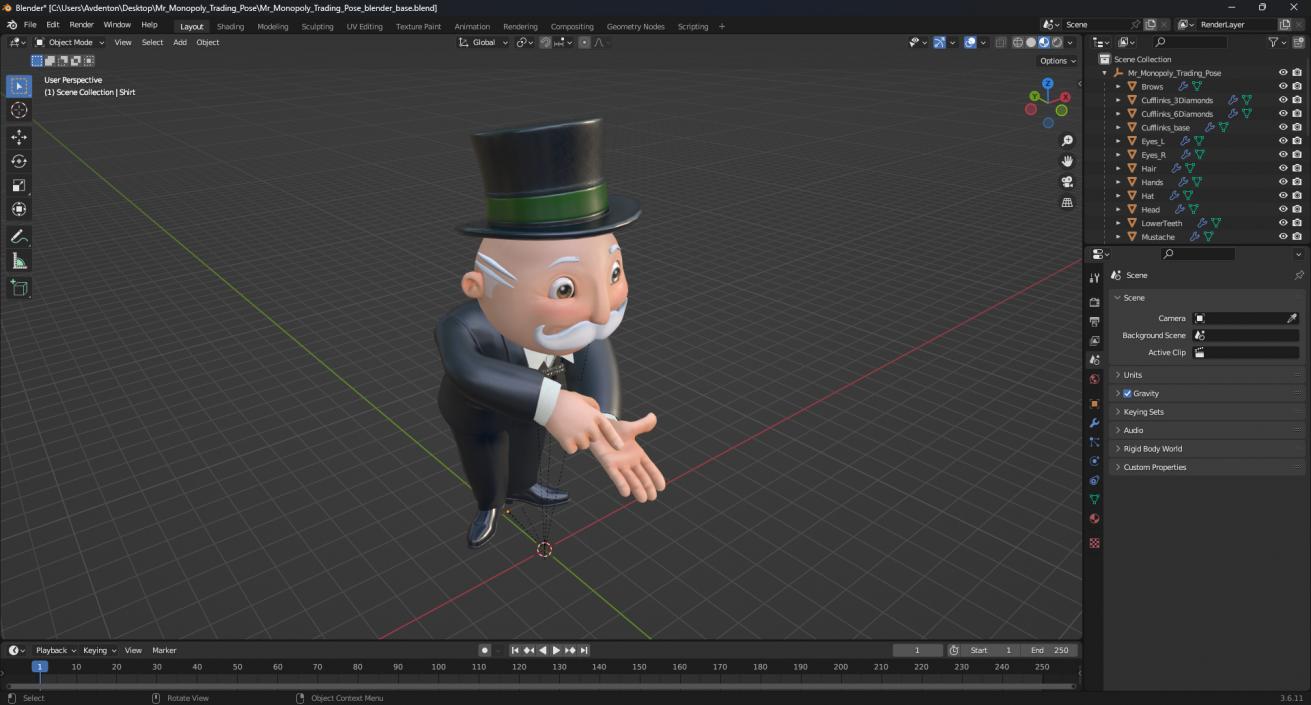 Mr Monopoly Trading Pose for 3D Print 3D