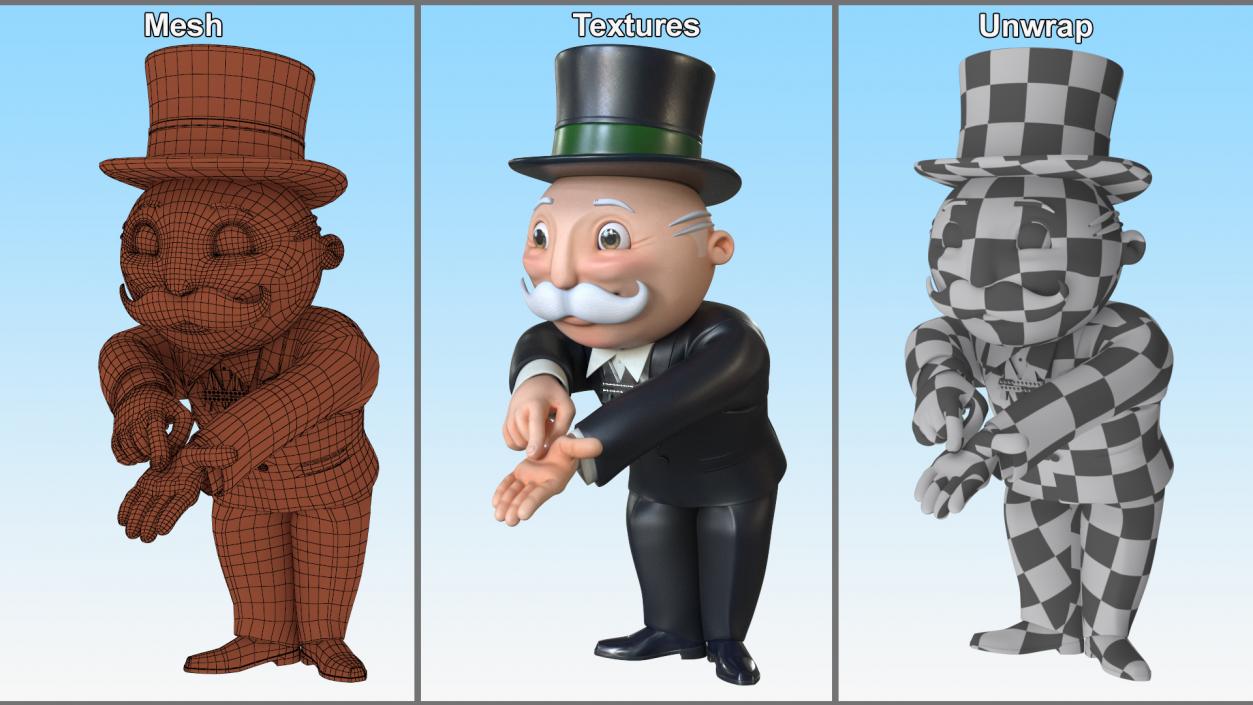 Mr Monopoly Trading Pose for 3D Print 3D