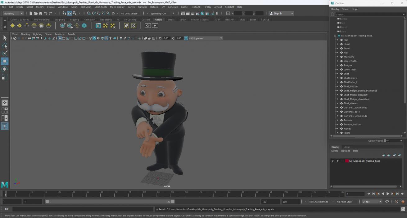 Mr Monopoly Trading Pose for 3D Print 3D