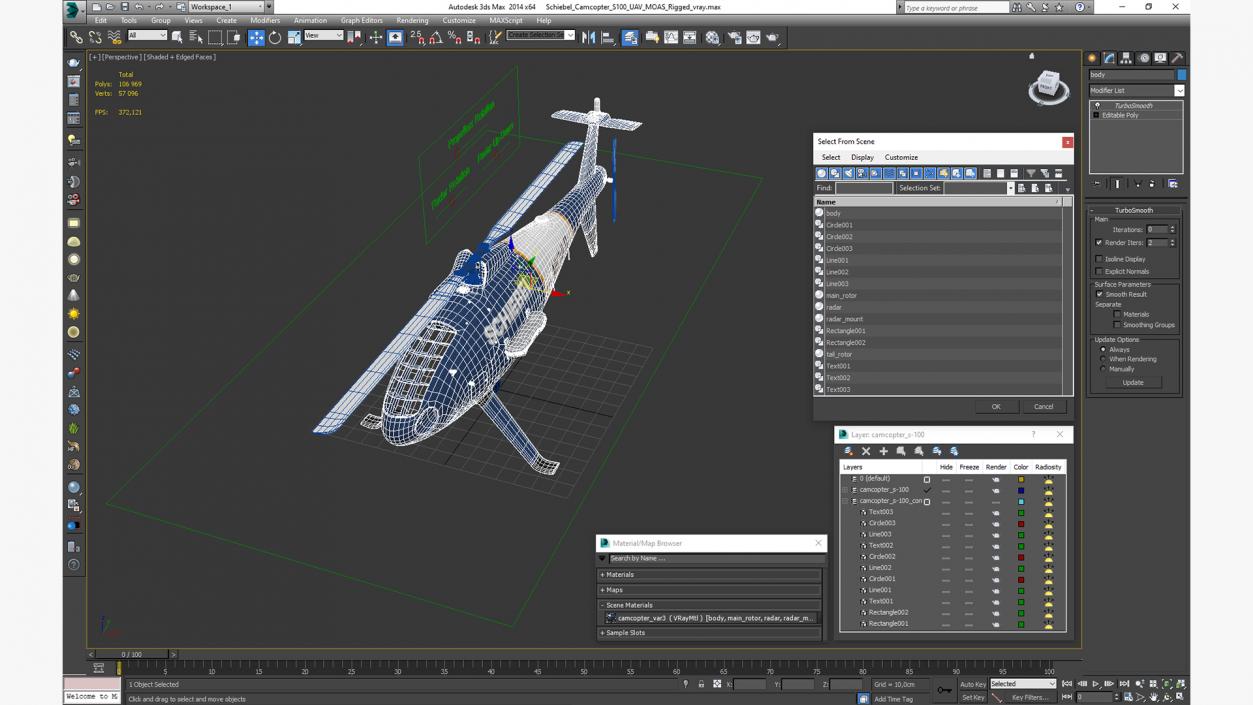 Schiebel Camcopter S100 UAV MOAS Rigged 3D model