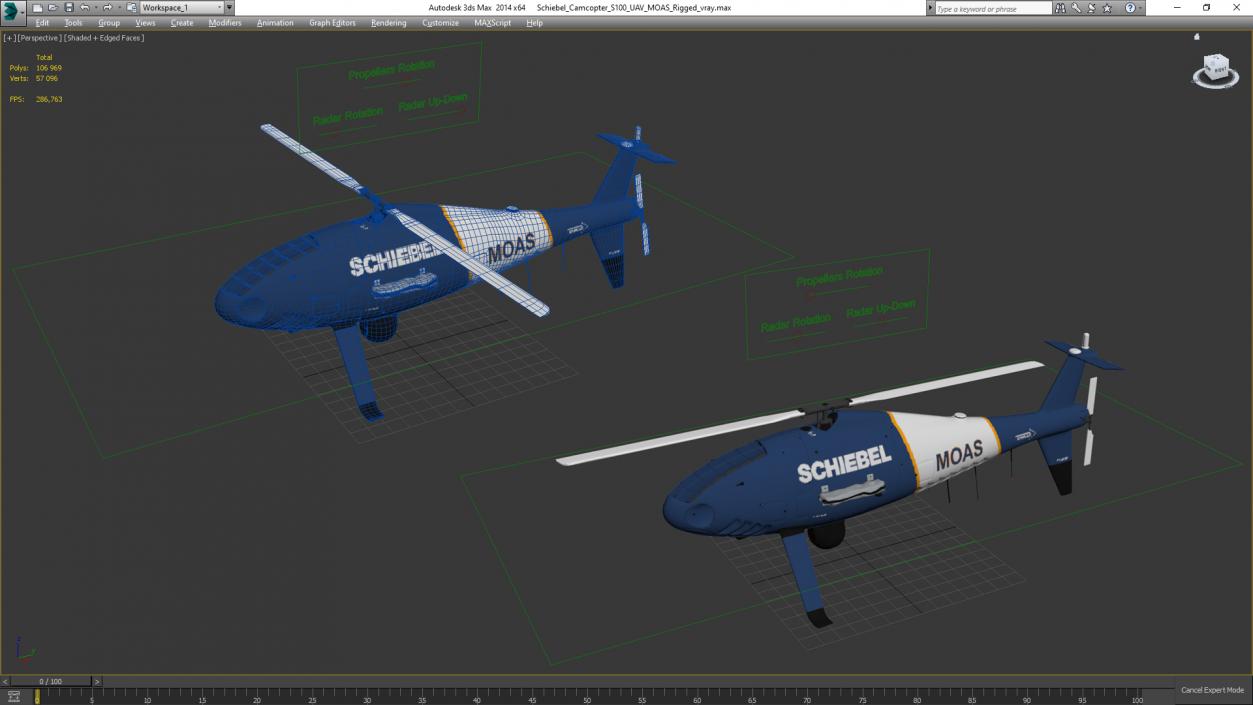 Schiebel Camcopter S100 UAV MOAS Rigged 3D model