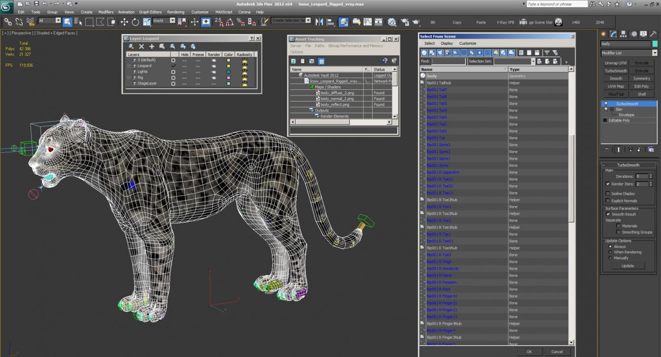 Snow Leopard Rigged 3D model