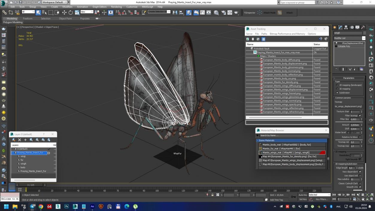 3D model Praying Mantis Insect Fur