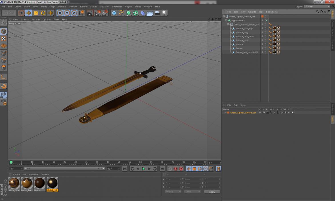 3D model Greek Xiphos Sword with Sheath