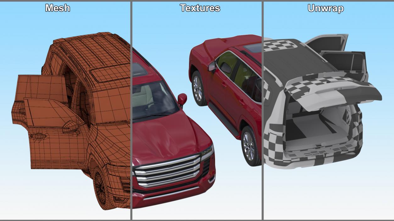 3D Red SUV Simplified model