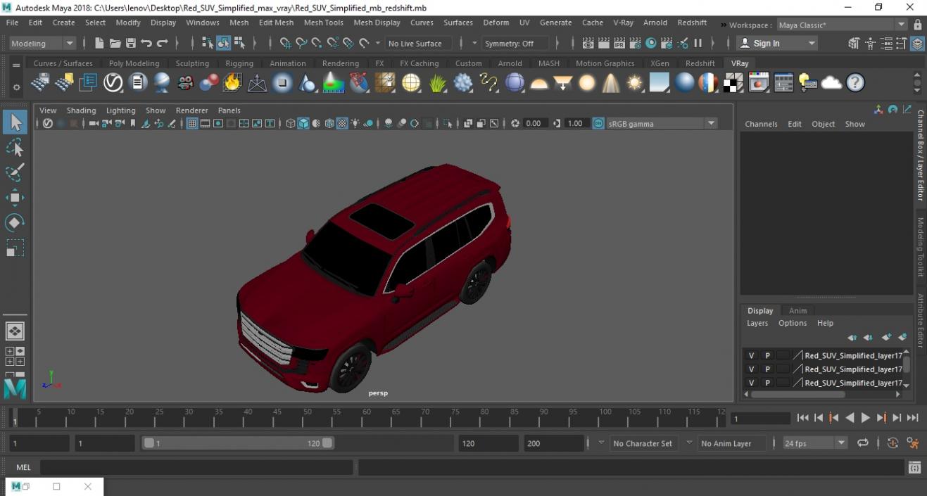 3D Red SUV Simplified model