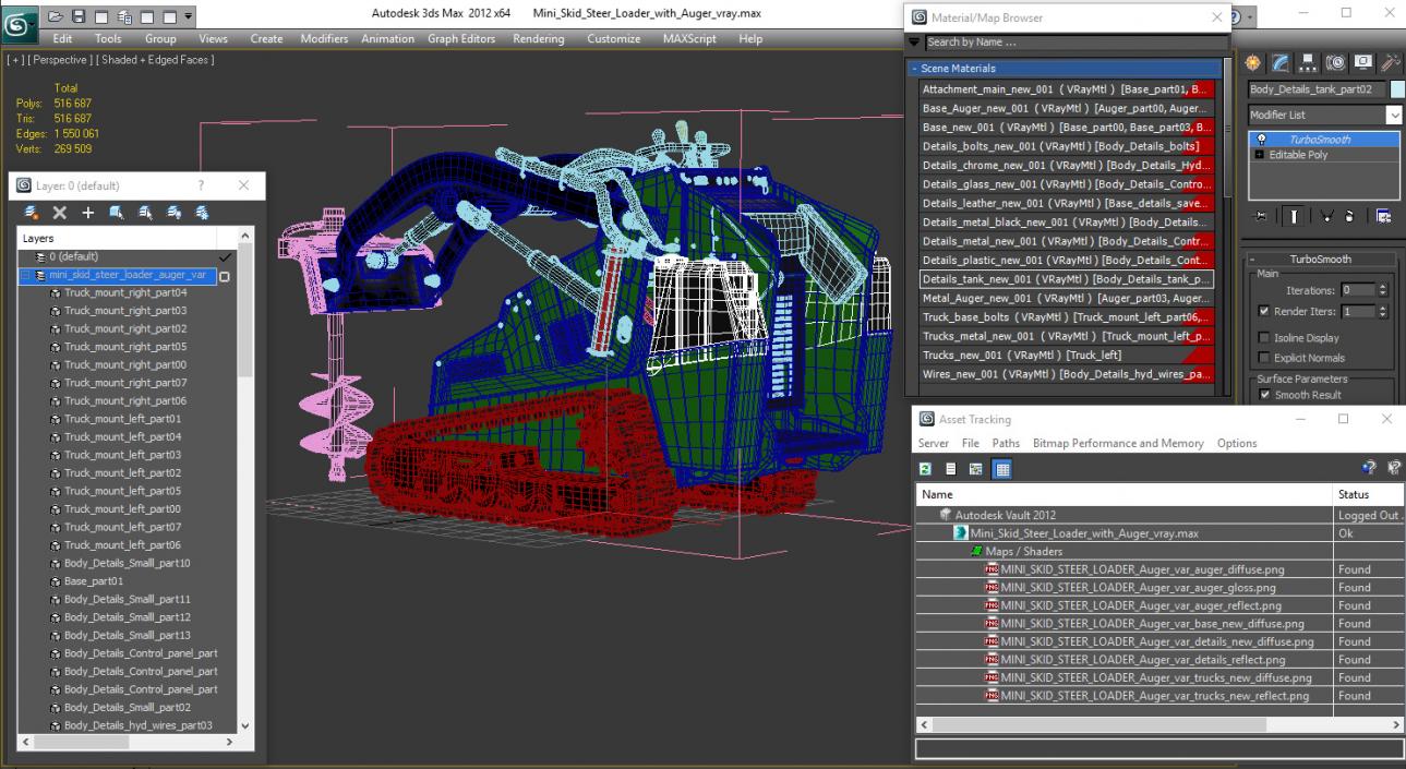 3D Mini Skid Steer Loader with Auger model