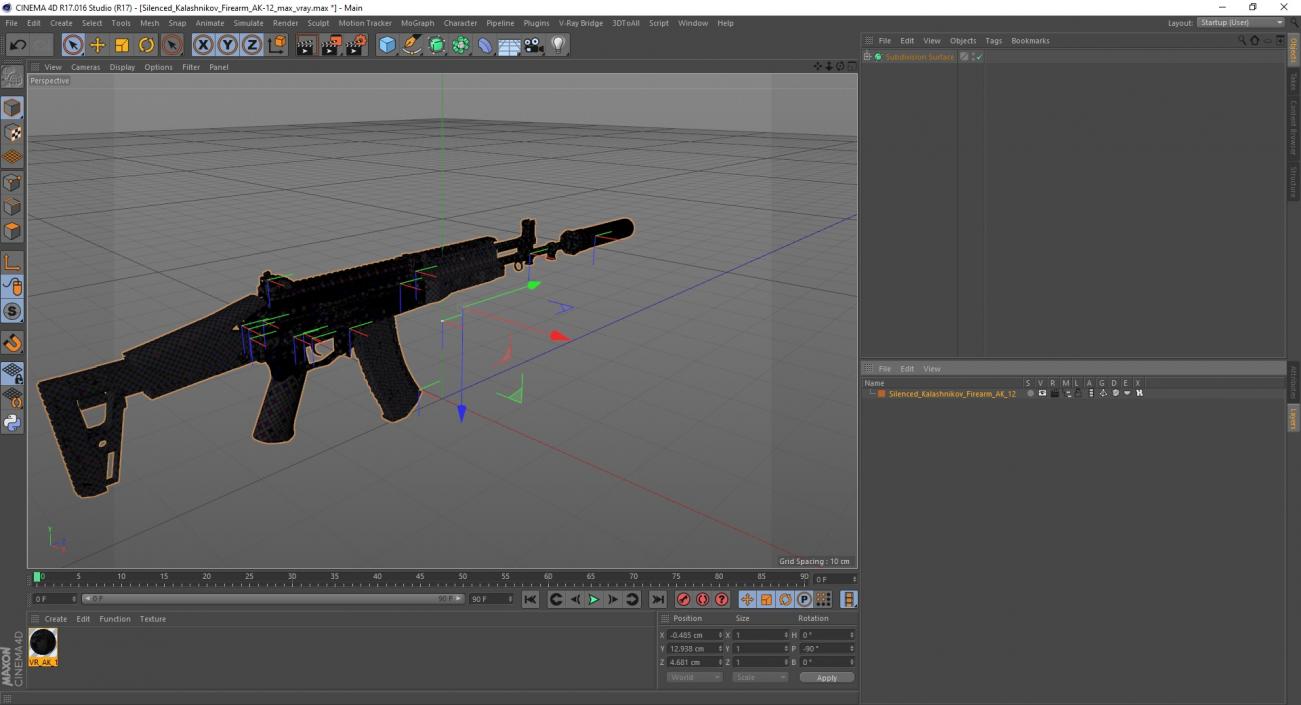 Silenced Kalashnikov Firearm AK-12 3D model