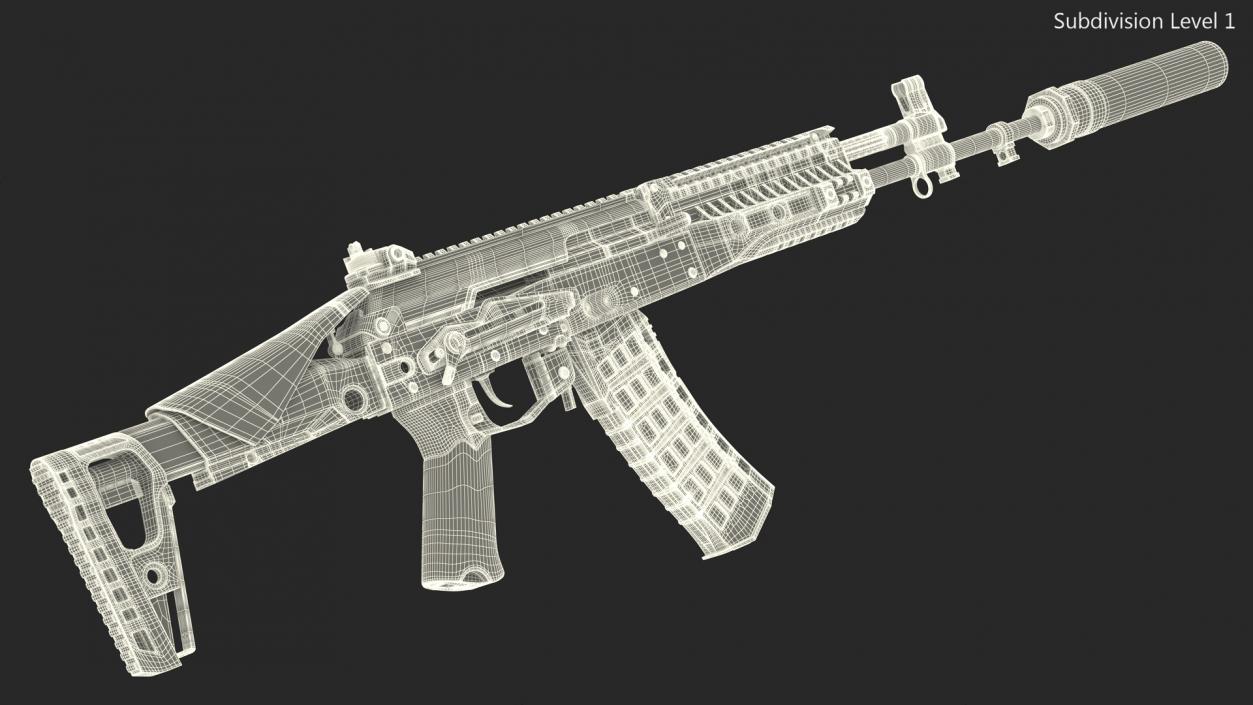 Silenced Kalashnikov Firearm AK-12 3D model