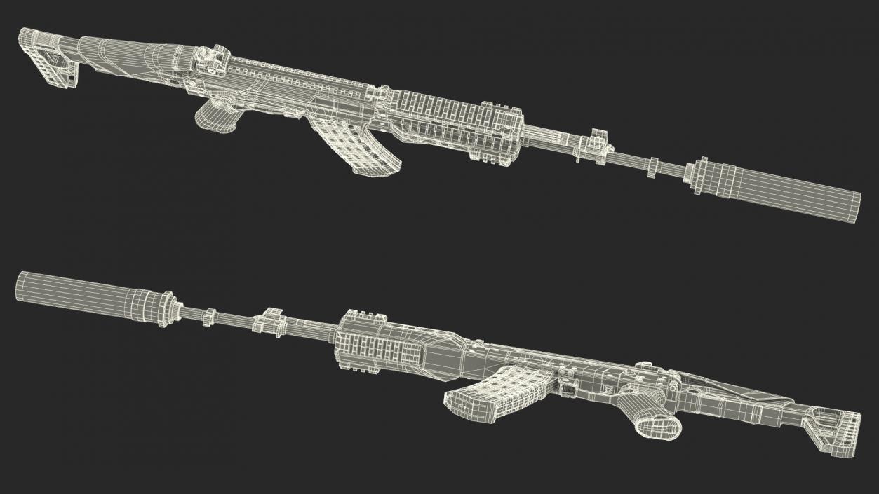 Silenced Kalashnikov Firearm AK-12 3D model