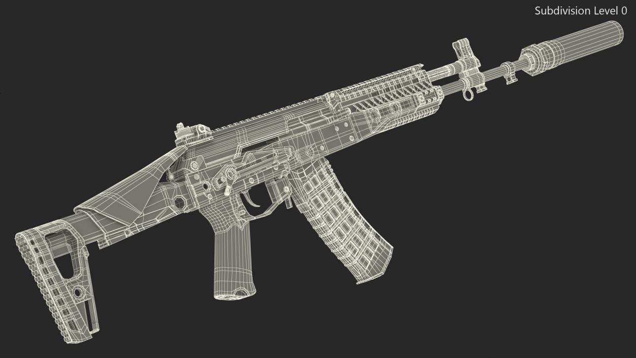 Silenced Kalashnikov Firearm AK-12 3D model