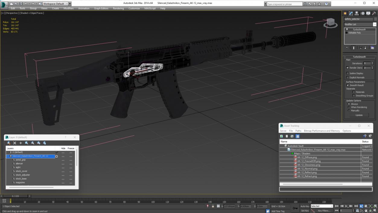 Silenced Kalashnikov Firearm AK-12 3D model