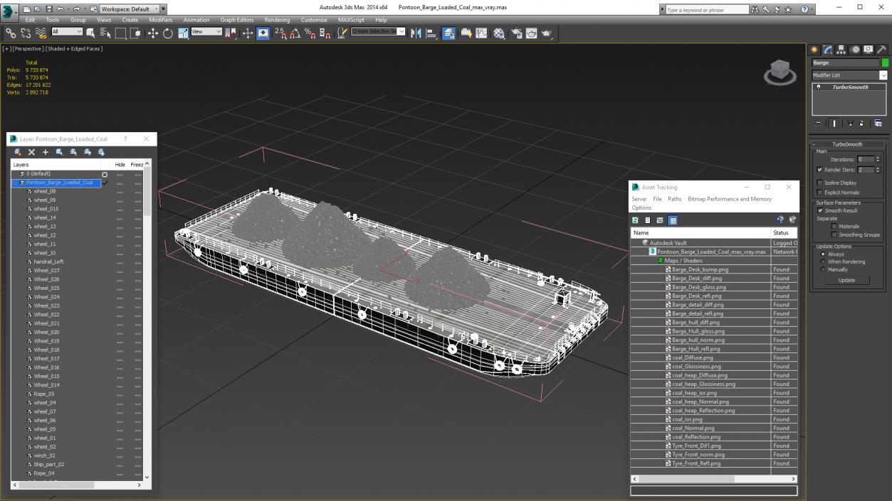 3D model Pontoon Barge Loaded Coal