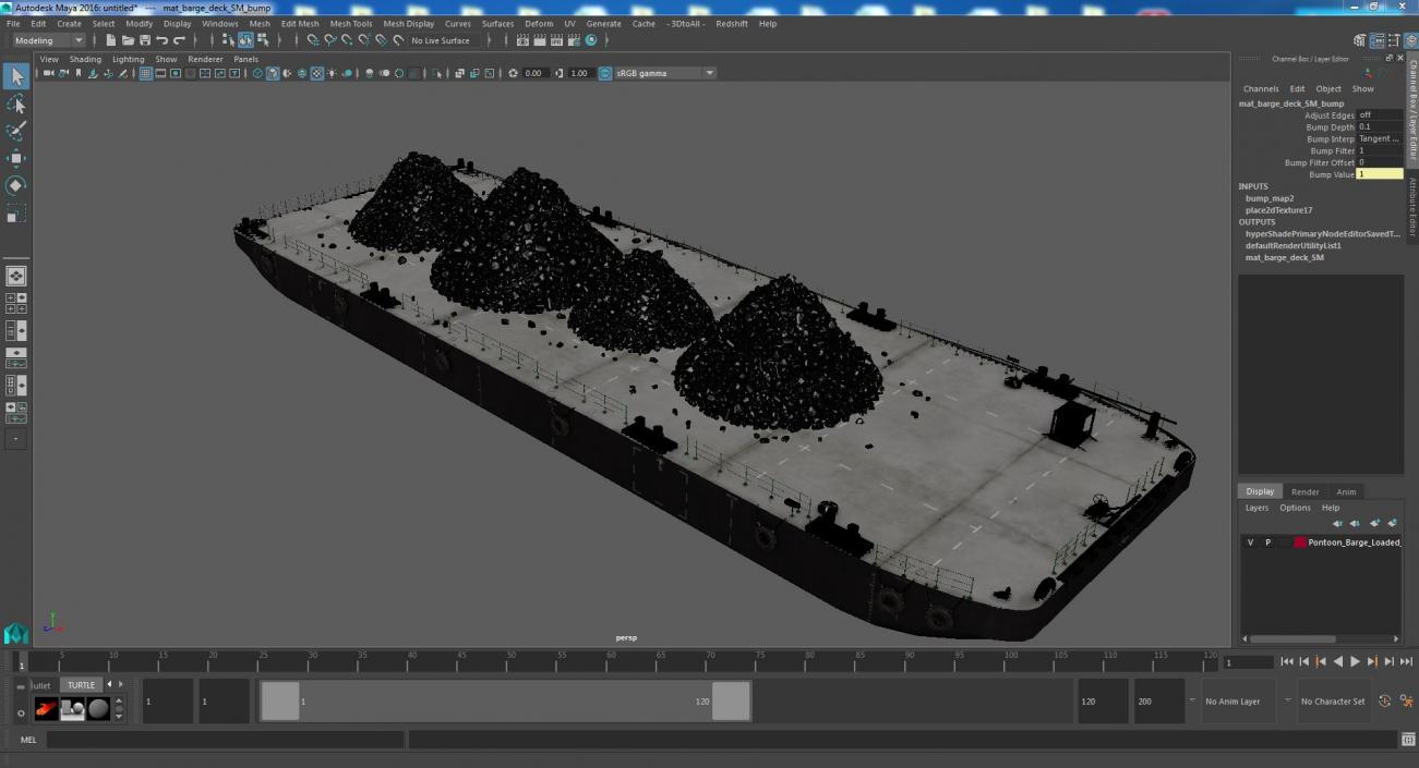 3D model Pontoon Barge Loaded Coal