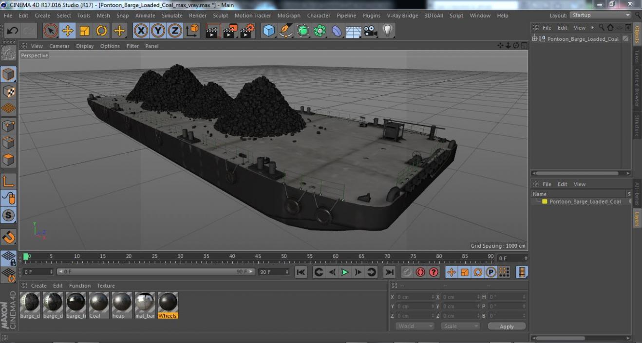 3D model Pontoon Barge Loaded Coal