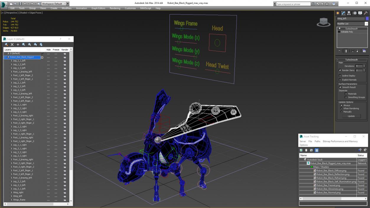 Robot Bee Black Rigged 3D