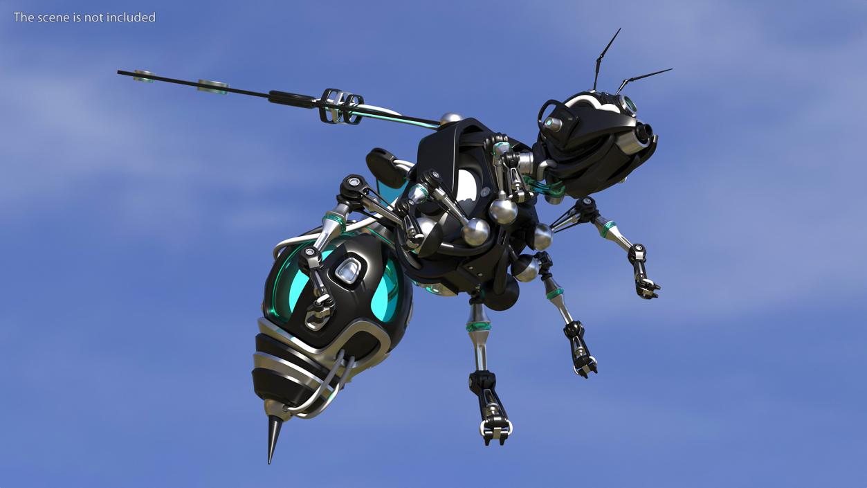 Robot Bee Black Rigged 3D