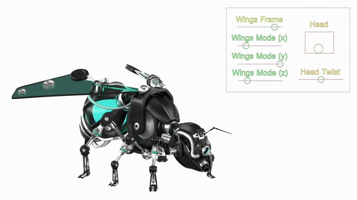 Robot Bee Black Rigged 3D