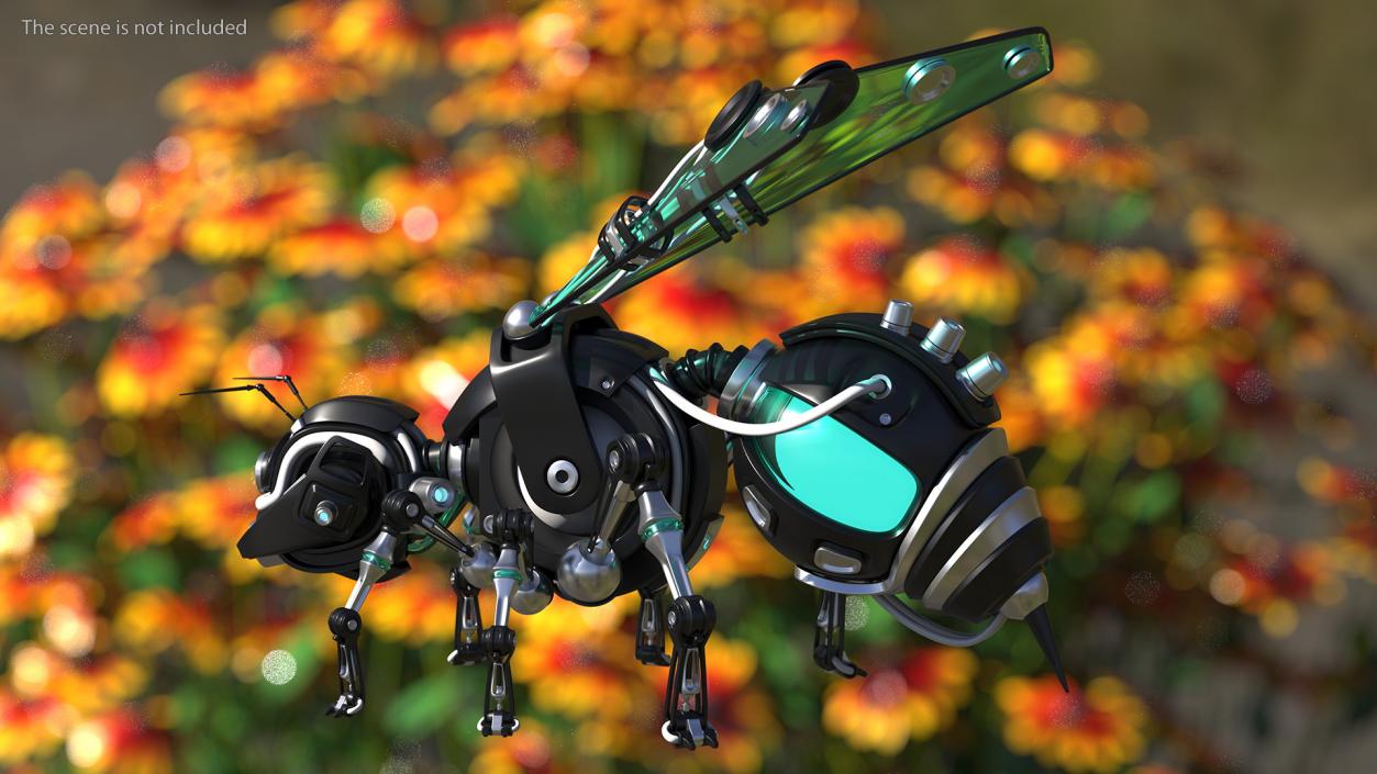 Robot Bee Black Rigged 3D