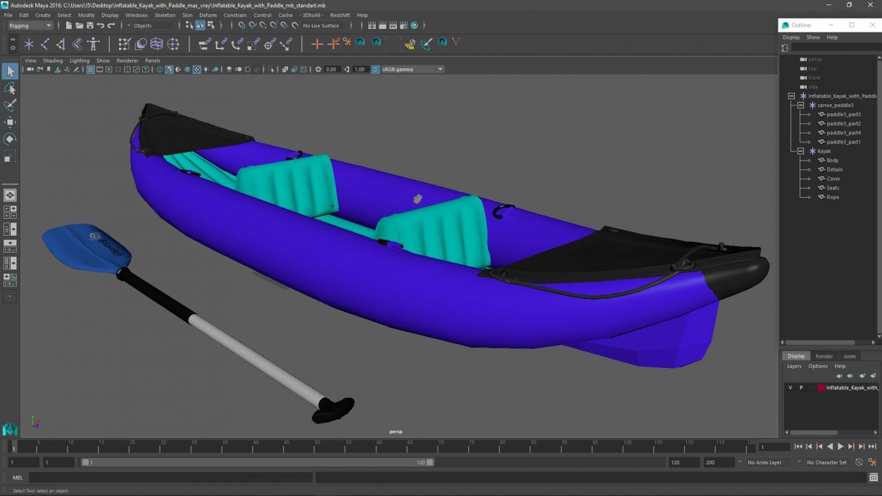 3D Inflatable Kayak with Paddle model