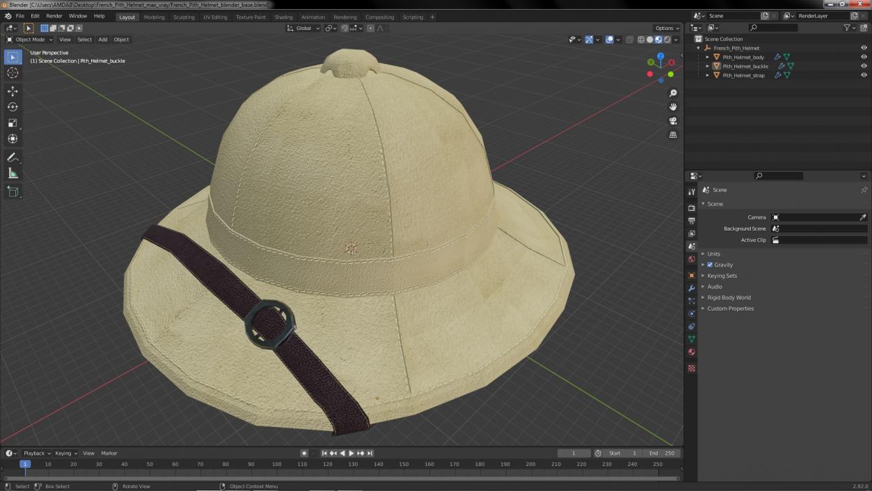 3D French Pith Helmet model