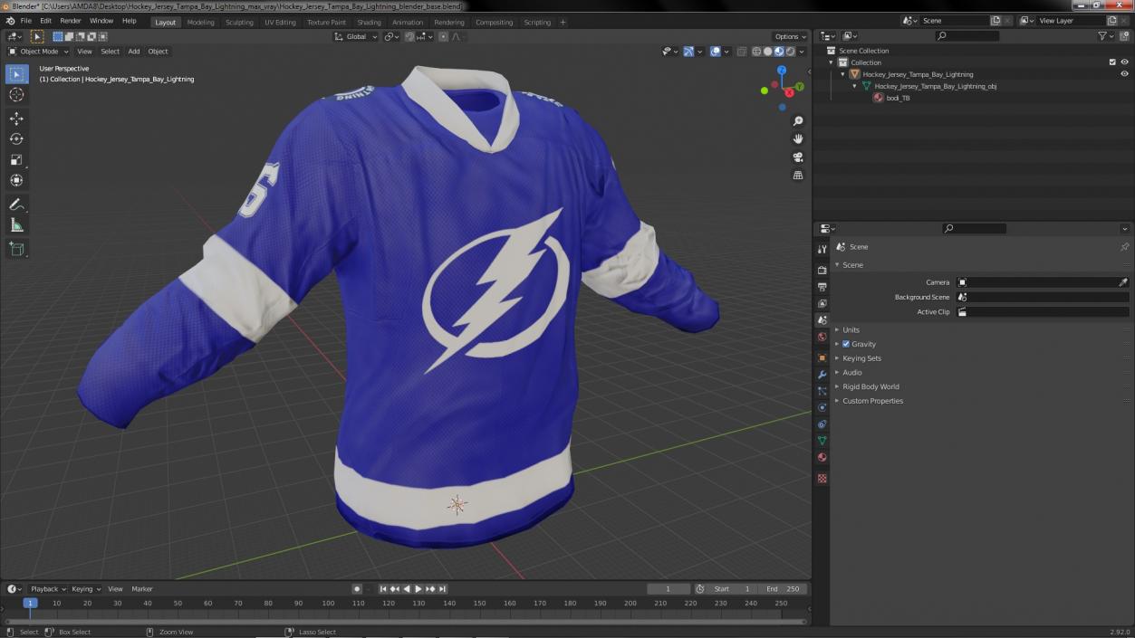 3D Hockey Jersey Tampa Bay Lightning model