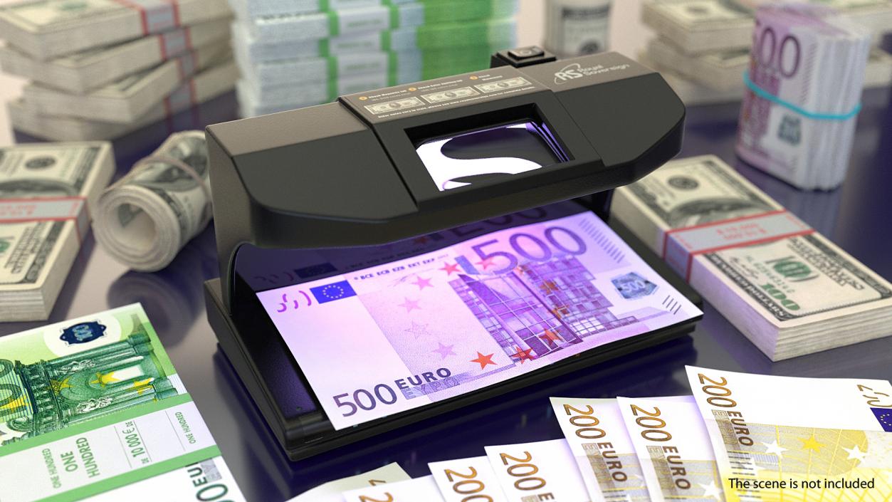 3D model Ultraviolet Counterfeit Detector and 500 Euro