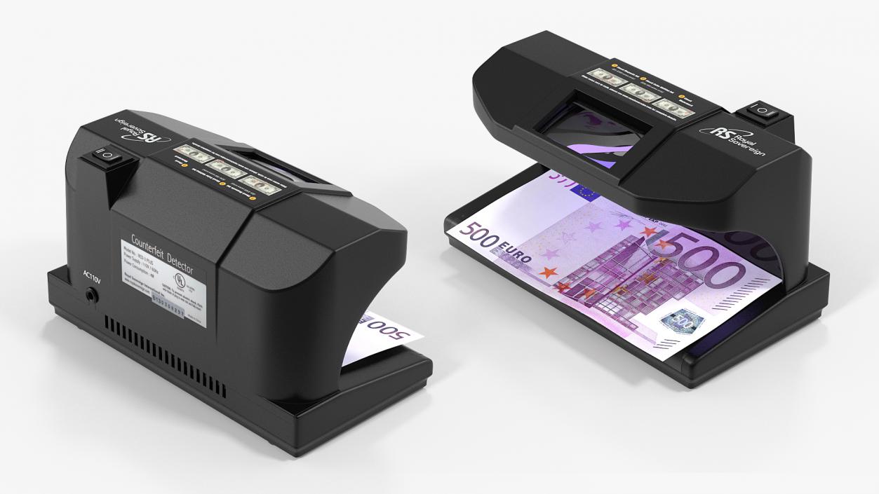 3D model Ultraviolet Counterfeit Detector and 500 Euro