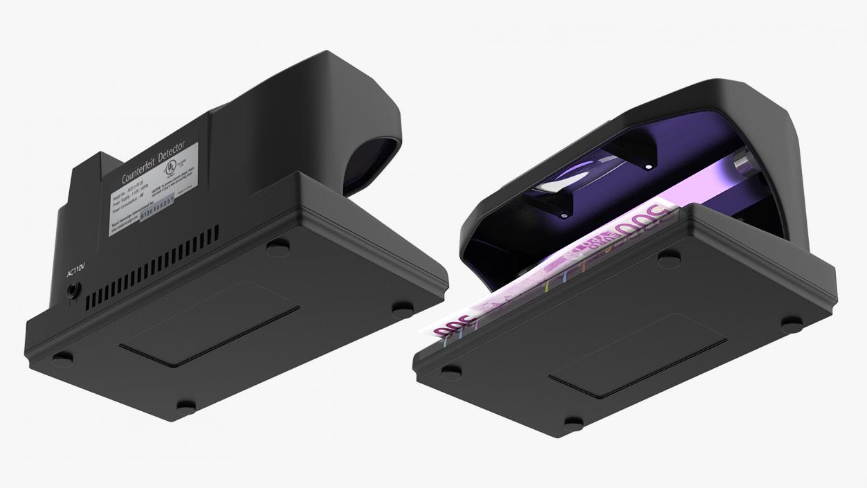 3D model Ultraviolet Counterfeit Detector and 500 Euro