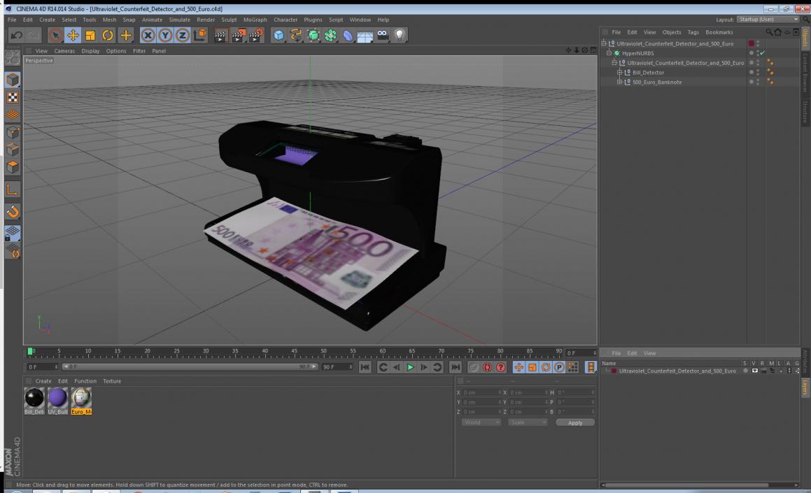 3D model Ultraviolet Counterfeit Detector and 500 Euro