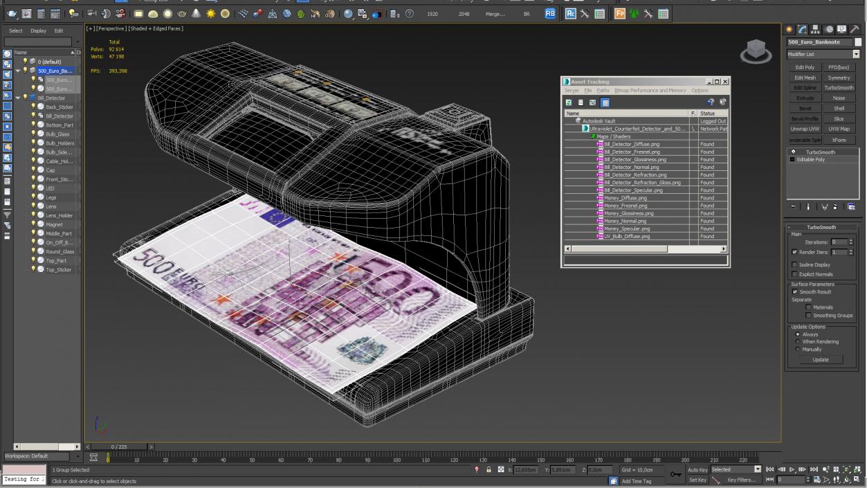 3D model Ultraviolet Counterfeit Detector and 500 Euro