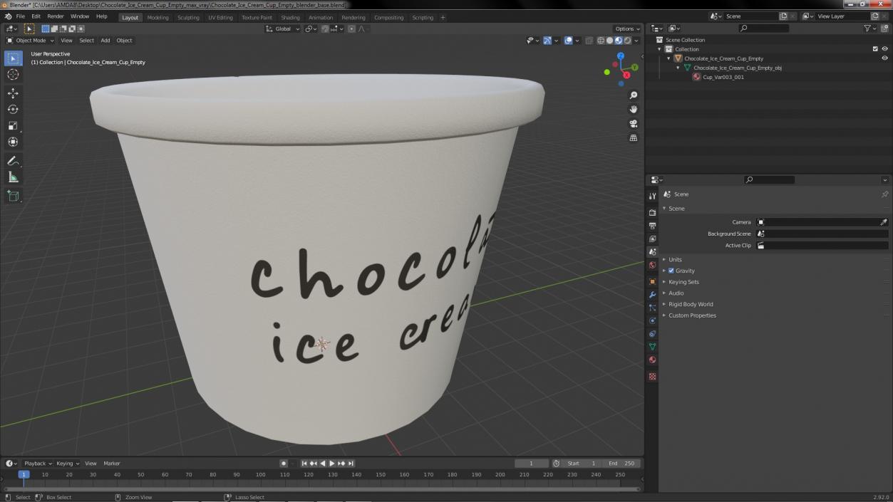 Chocolate Ice Cream Cup Empty 3D model