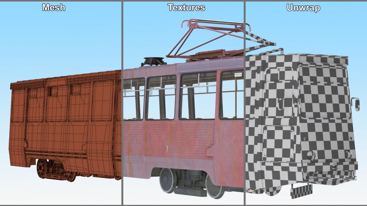 3D KTM-5 Soviet Tram Old