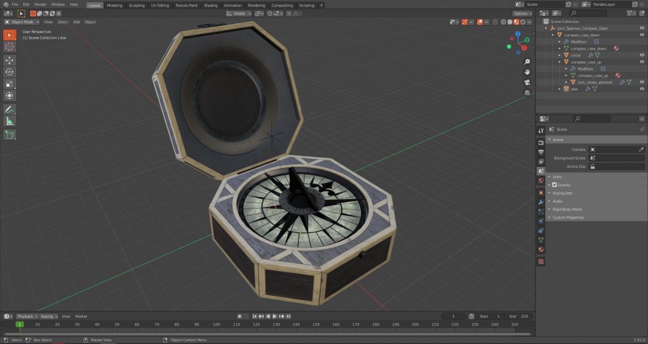 3D model Jack Sparrow Compass Open