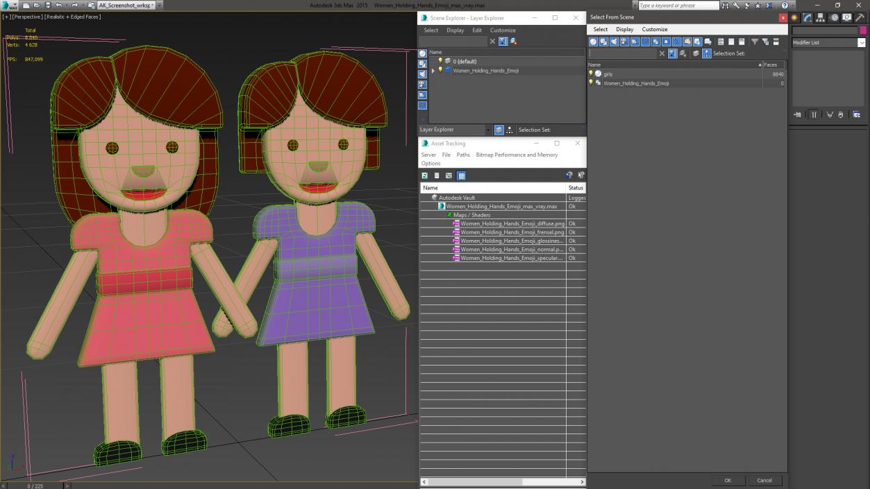 3D model Women Holding Hands Emoji