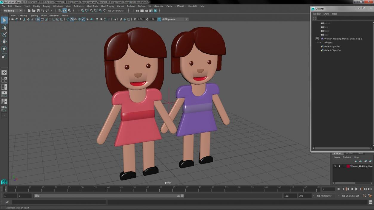 3D model Women Holding Hands Emoji