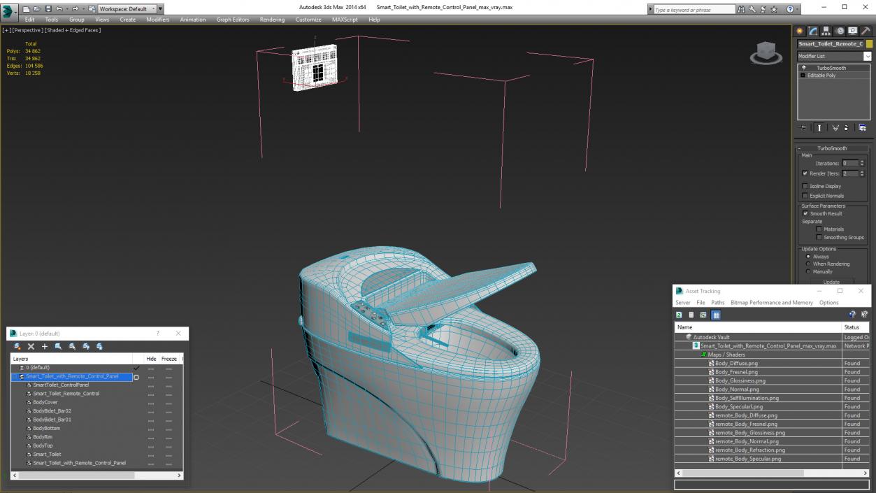 3D Smart Toilet with Remote Control Panel model