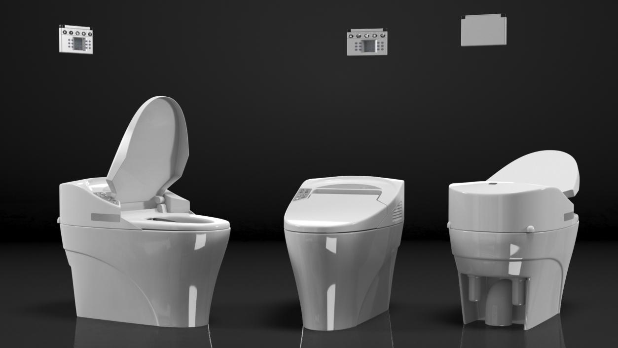 3D Smart Toilet with Remote Control Panel model