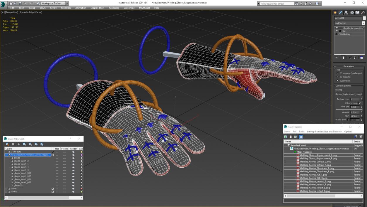 3D Heat Resistant Welding Gloves Rigged