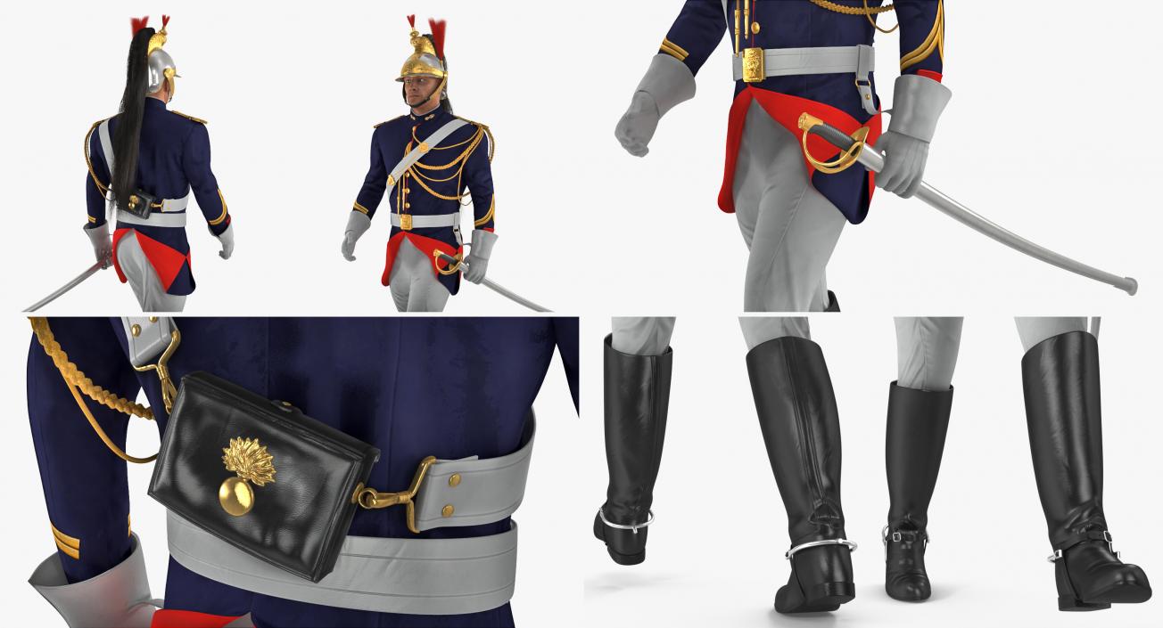 3D model French Republican Guard Walking Pose with Fur